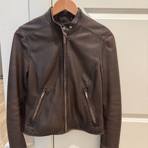 DKNY Brown Leather Motorcycle Jacket